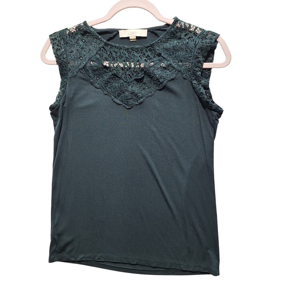 Loft Top Sz XS Forest Green Lace Trim Dark Romantic Fairy Cottagecore Feminine